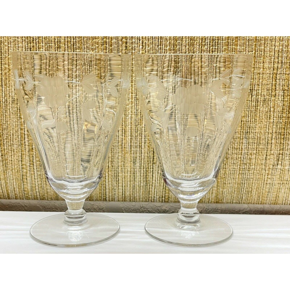 Grape flower etched parfait glasses Vine Princess House Pattern